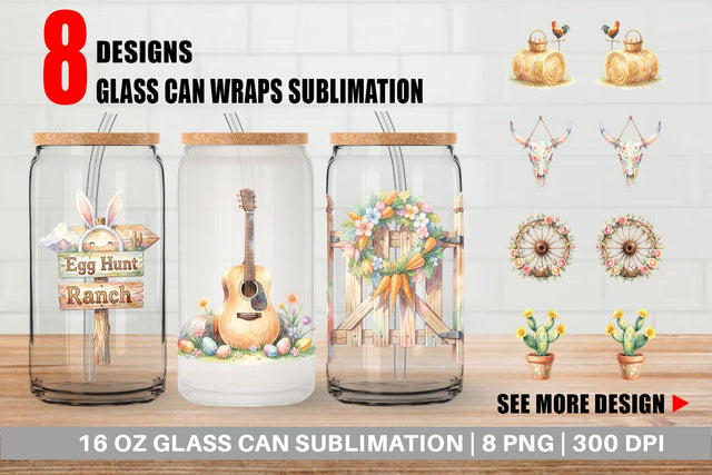 Glass Can Watercolor Desert Spring Easter Cacti Sublimation artnoy 