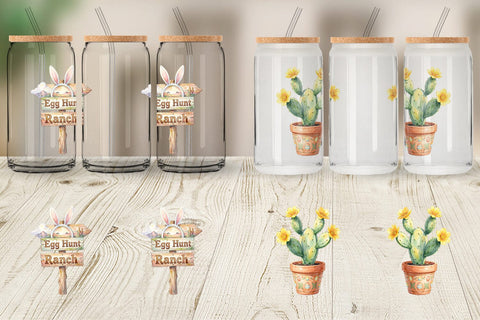 Glass Can Watercolor Desert Spring Easter Cacti Sublimation artnoy 