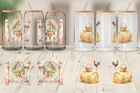 Glass Can Watercolor Desert Spring Easter Cacti Sublimation artnoy 