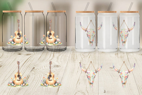 Glass Can Watercolor Desert Spring Easter Cacti Sublimation artnoy 