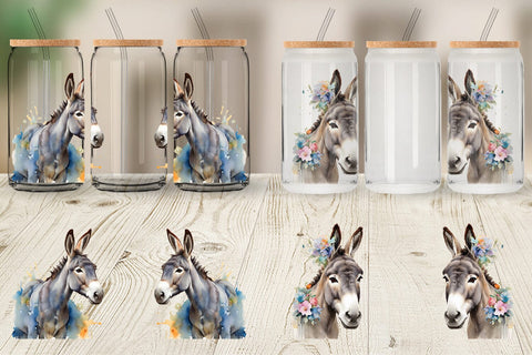 Glass Can Watercolor Donkey Easter Sublimation artnoy 