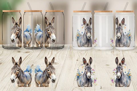 Glass Can Watercolor Donkey Easter Sublimation artnoy 