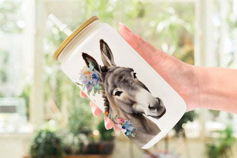 Glass Can Watercolor Donkey Easter Sublimation artnoy 