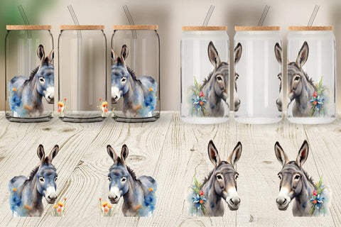Glass Can Watercolor Donkey Easter Sublimation artnoy 