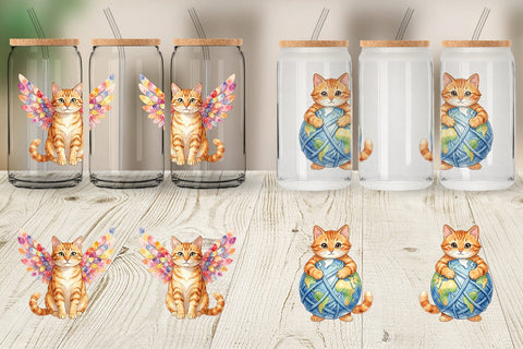 Glass Can Watercolor Dreamy Mother Cat Sky Art Sublimation artnoy 