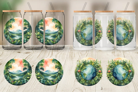 Glass Can Watercolor Earth Plants Sublimation artnoy 
