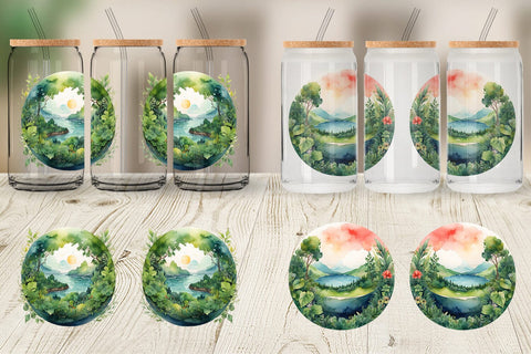 Glass Can Watercolor Earth Plants Sublimation artnoy 