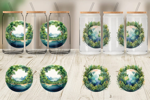 Glass Can Watercolor Earth Plants Sublimation artnoy 