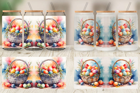 Glass Can Watercolor Easter Basket Sublimation artnoy 