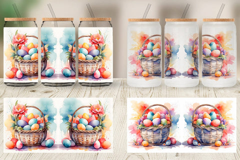 Glass Can Watercolor Easter Basket Sublimation artnoy 