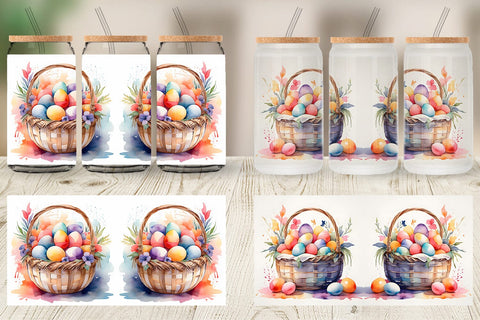 Glass Can Watercolor Easter Basket Sublimation artnoy 