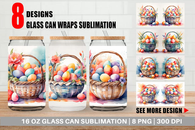 Glass Can Watercolor Easter Basket Sublimation artnoy 
