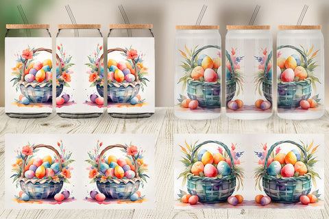 Glass Can Watercolor Easter Basket Sublimation artnoy 