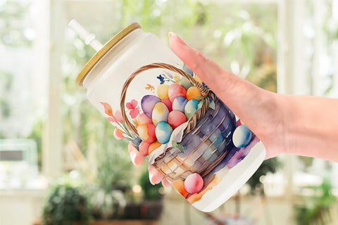 Glass Can Watercolor Easter Basket Sublimation artnoy 