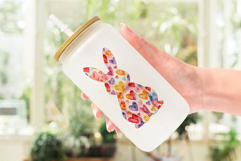 Glass Can Watercolor Easter Bunny Heart Love Art Sublimation artnoy 