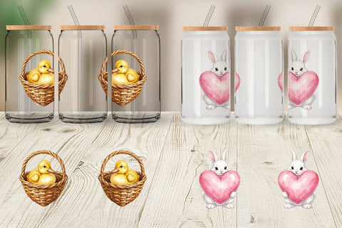 Glass Can Watercolor Easter Bunny Heart Love Art Sublimation artnoy 