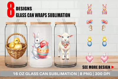 Glass Can Watercolor Easter Bunny Heart Love Art Sublimation artnoy 