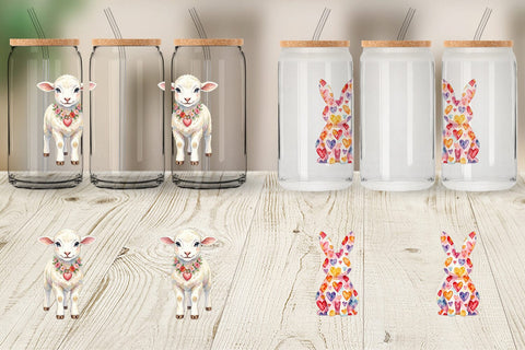Glass Can Watercolor Easter Bunny Heart Love Art Sublimation artnoy 