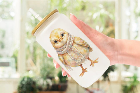 Glass Can Watercolor Easter Chick Dress Up Art Sublimation artnoy 