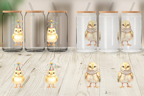 Glass Can Watercolor Easter Chick Dress Up Art Sublimation artnoy 