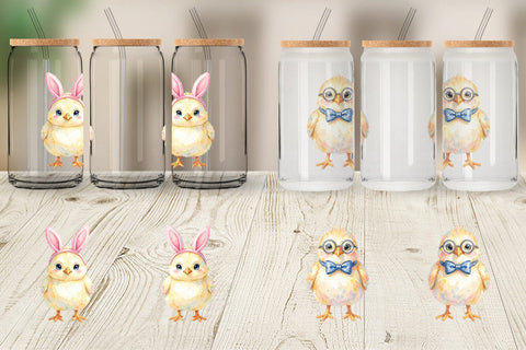 Glass Can Watercolor Easter Chick Dress Up Art Sublimation artnoy 