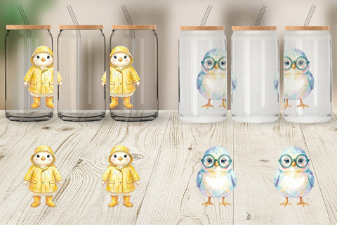 Glass Can Watercolor Easter Chick Dress Up Art Sublimation artnoy 