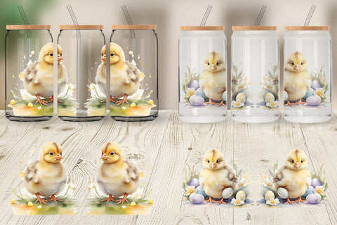 Glass Can Watercolor Easter Chick Sublimation artnoy 