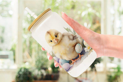 Glass Can Watercolor Easter Chick Sublimation artnoy 