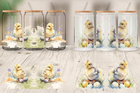Glass Can Watercolor Easter Chick Sublimation artnoy 