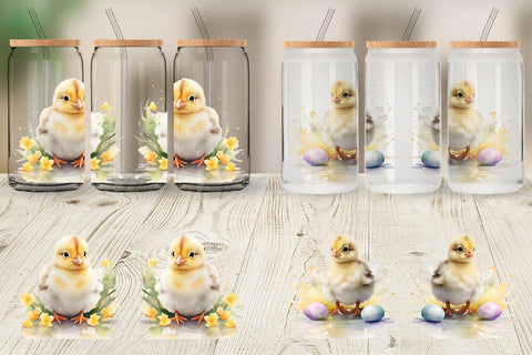 Glass Can Watercolor Easter Chick Sublimation artnoy 