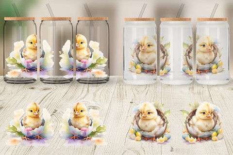 Glass Can Watercolor Easter Chick Sublimation artnoy 