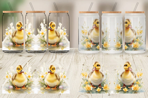 Glass Can Watercolor Easter Duck Sublimation artnoy 