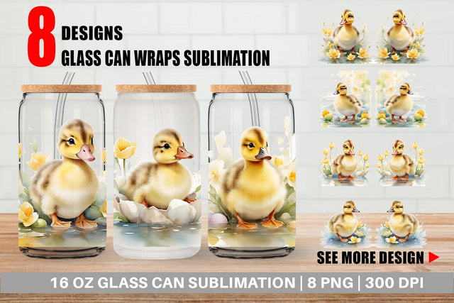 Glass Can Watercolor Easter Duck Sublimation artnoy 