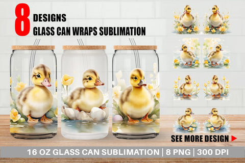 Glass Can Watercolor Easter Duck Sublimation artnoy 