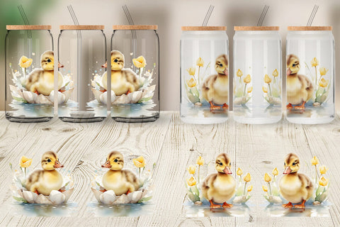 Glass Can Watercolor Easter Duck Sublimation artnoy 