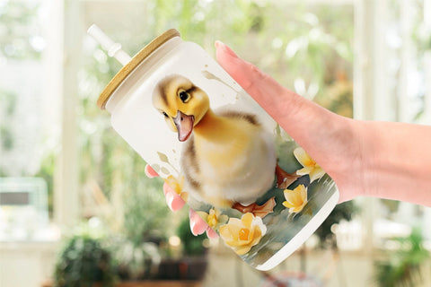 Glass Can Watercolor Easter Duck Sublimation artnoy 