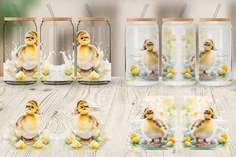 Glass Can Watercolor Easter Duck Sublimation artnoy 