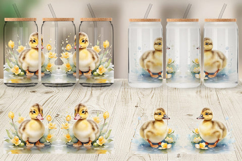 Glass Can Watercolor Easter Duck Sublimation artnoy 