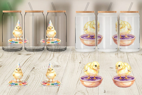 Glass Can Watercolor Easter Egg Painting Chicks Sublimation artnoy 