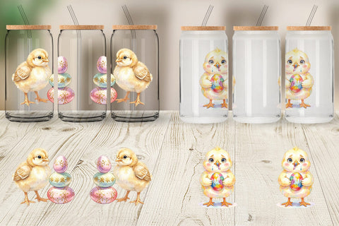 Glass Can Watercolor Easter Egg Painting Chicks Sublimation artnoy 