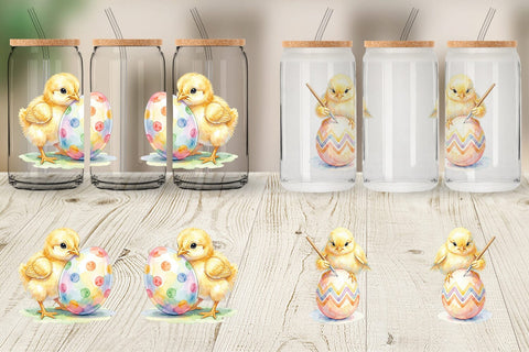 Glass Can Watercolor Easter Egg Painting Chicks Sublimation artnoy 