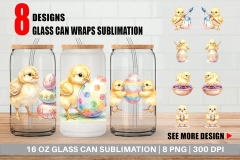 Glass Can Watercolor Easter Egg Painting Chicks Sublimation artnoy 