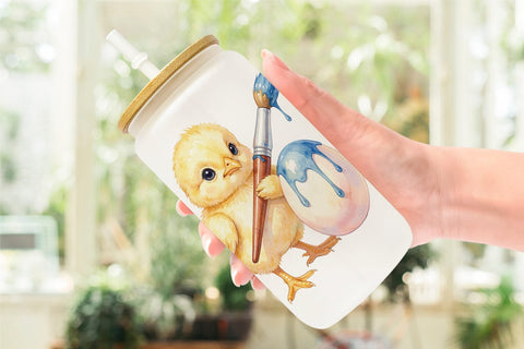 Glass Can Watercolor Easter Egg Painting Chicks Sublimation artnoy 