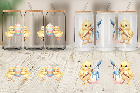 Glass Can Watercolor Easter Egg Painting Chicks Sublimation artnoy 