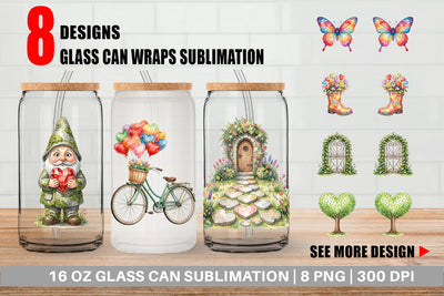 Glass Can Watercolor Easter Heart Garden Decor Sublimation artnoy 