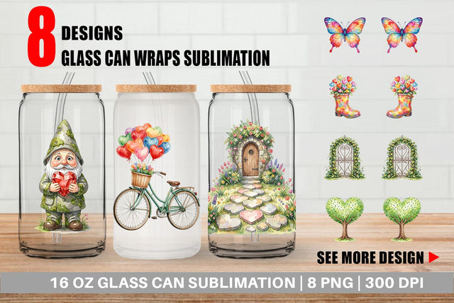 Glass Can Watercolor Easter Heart Garden Decor Sublimation artnoy 