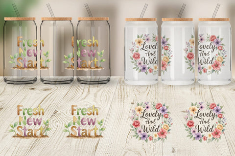 Glass Can Watercolor Elegant Floral Affirmations Quote Sublimation artnoy 