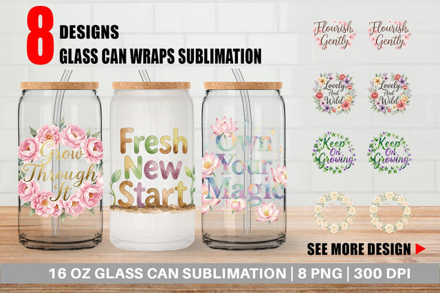 Glass Can Watercolor Elegant Floral Affirmations Quote Sublimation artnoy 