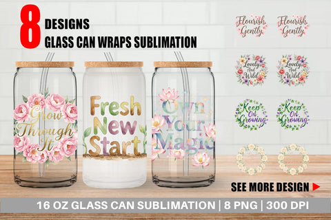 Glass Can Watercolor Elegant Floral Affirmations Quote Sublimation artnoy 