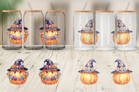 Glass Can Watercolor Enchanted Floral Witch Hat Sublimation artnoy 